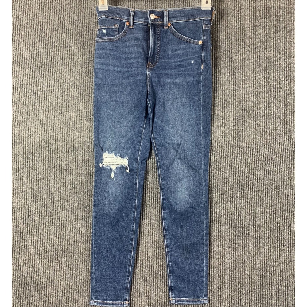 Express Jeans Womens‎ 0 Blue Cropped Skinny High Rise Ripped Distressed 28x25